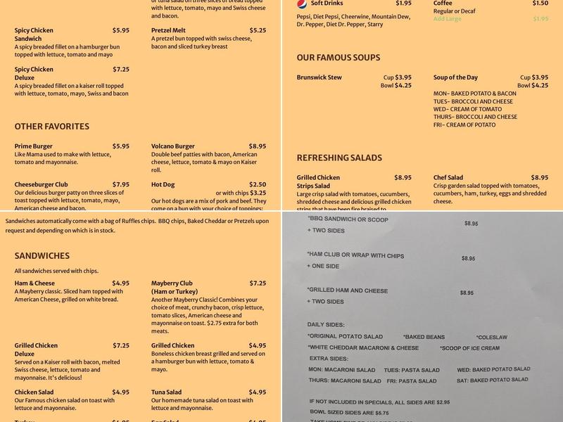 Mayberry's Restaurant Menu