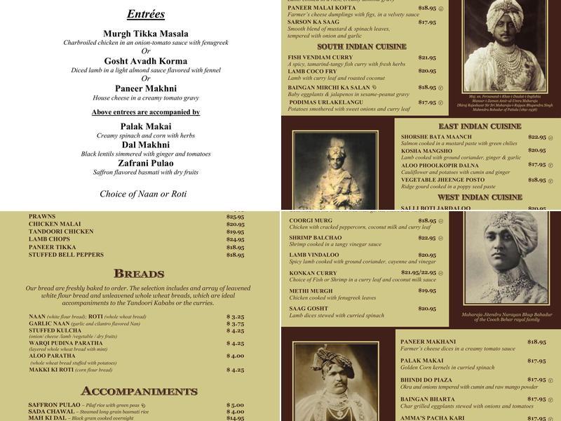Passage to India Menu