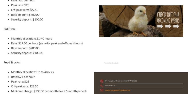 Chiknegg Incubator Kitchen Menu