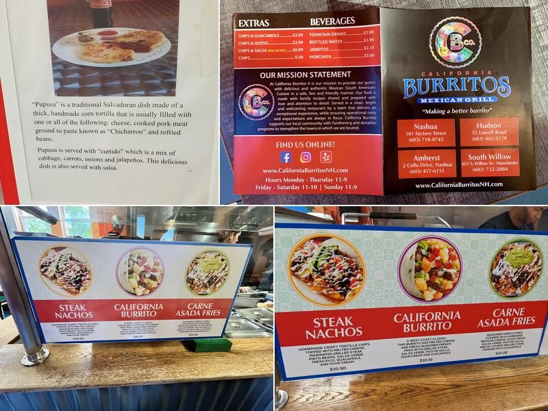 California Burritos Menu