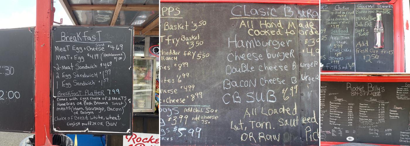Rocket Billy's Menu