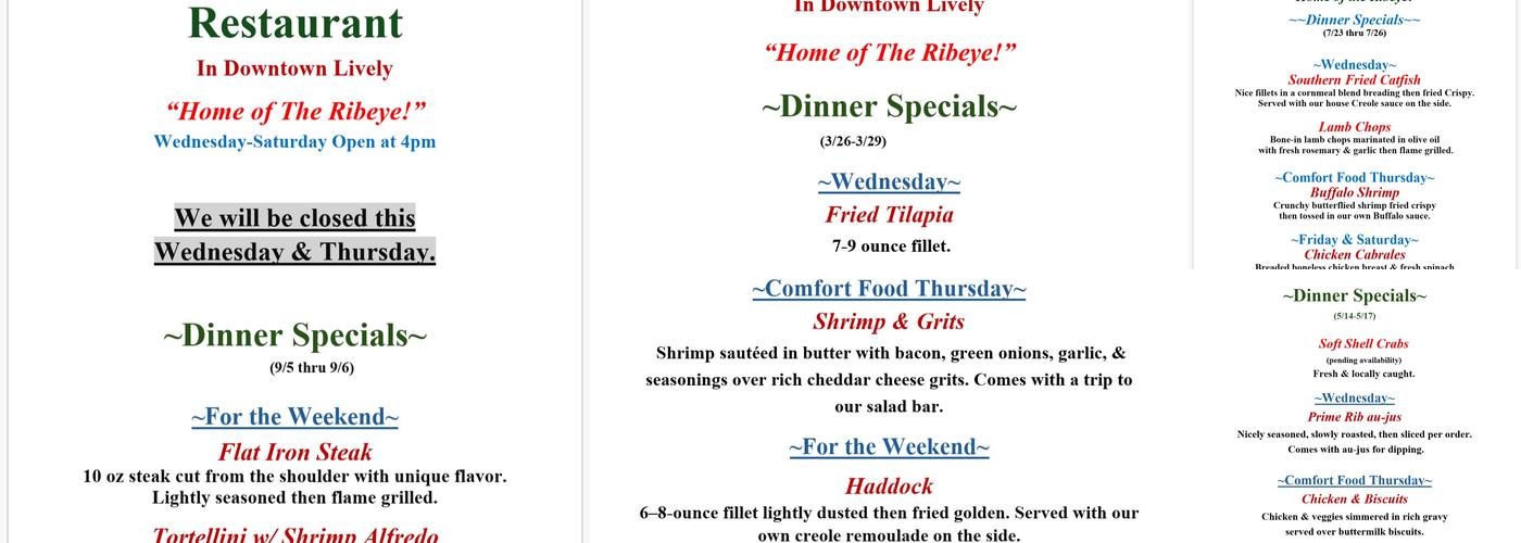 The Oaks Menu