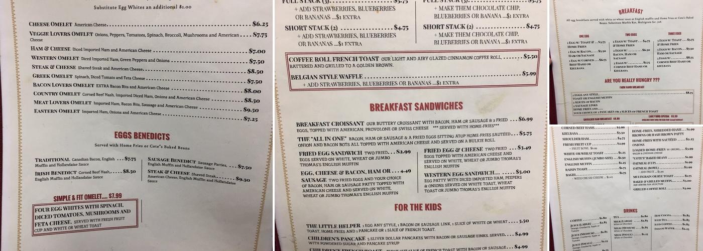 Martha's Diner Menu