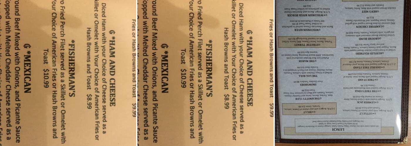 Lake Tomahawk Village Cafe & Pub Menu