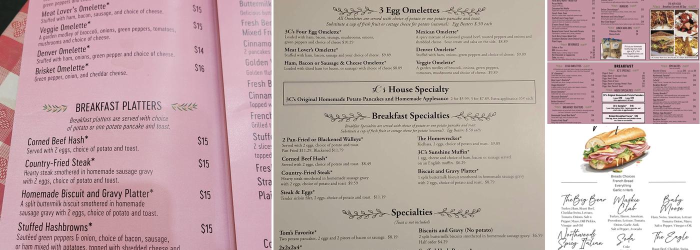 3C's Coffee Cup Cafe Menu