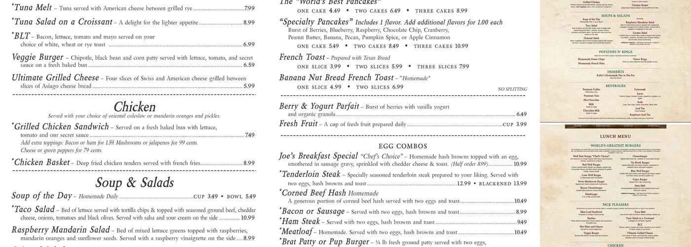 Wolf Pack Cafe Menu