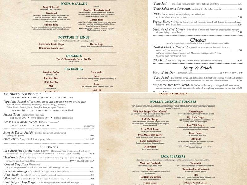 Wolf Pack Cafe Menu