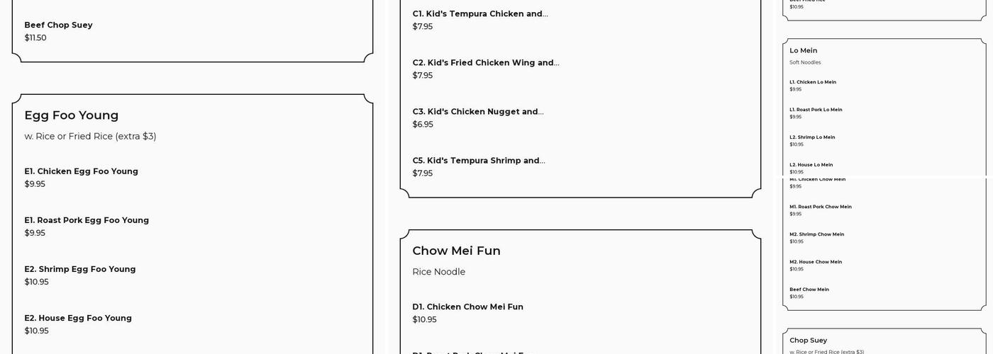 Hong Kong Buffet Menu