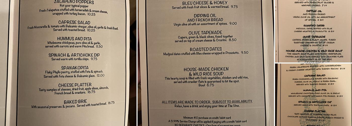 The Vine Beer & Wine Lounge Menu