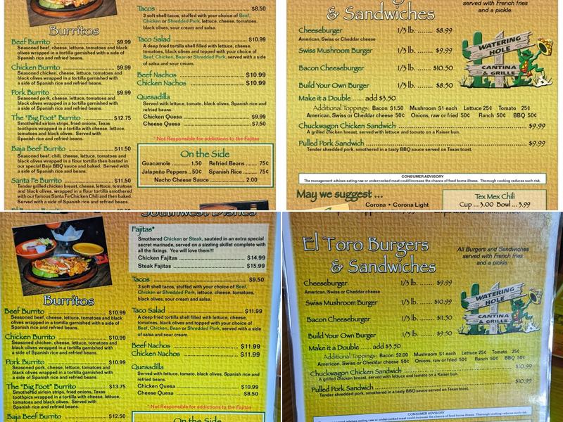 Watering Hole Cantina & Grille Menu