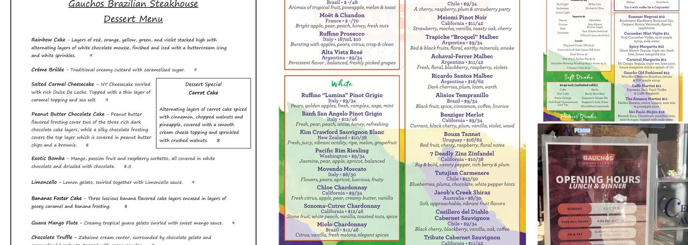 Gauchos Churrascaria Brazilian Steakhouse & Butchery Menu