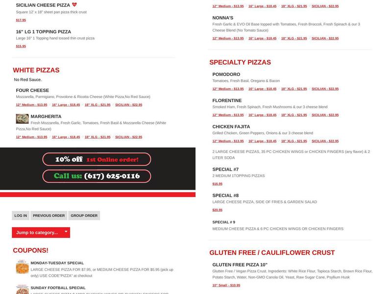 Mama Gina's Pizzeria Menu