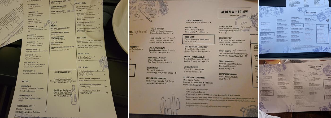 Alden & Harlow Menu