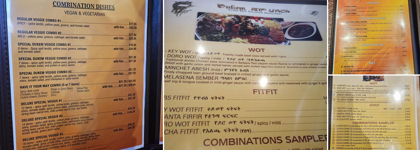 Dukem Ethiopian Restaurant Menu