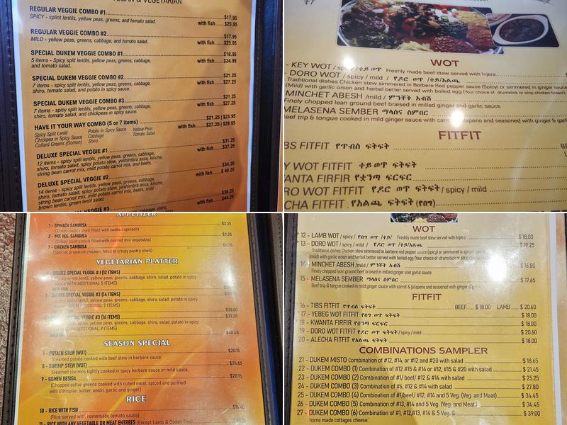 Dukem Ethiopian Restaurant Menu