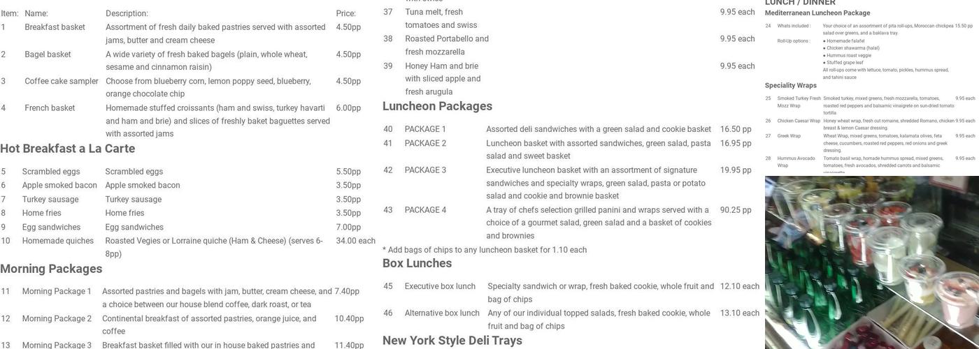 Pacific Street Cafe Menu