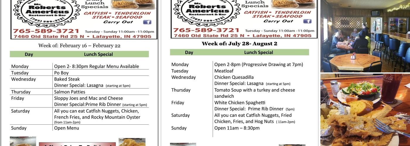 Roberts Americus Restaurant Menu