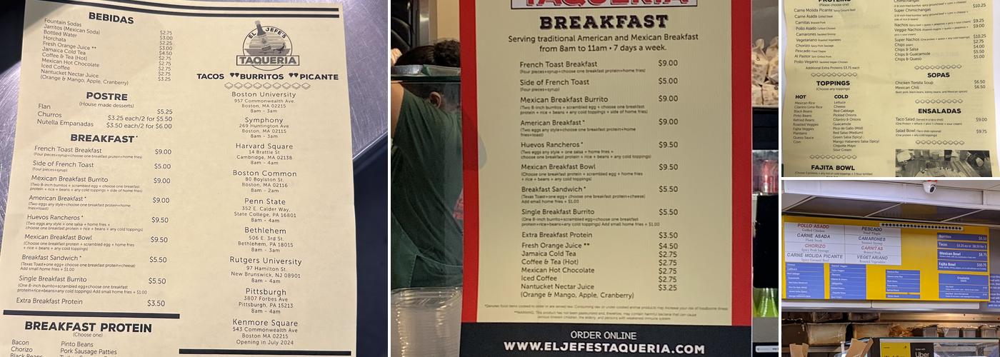 El Jefe's Taqueria - Harvard Square Menu