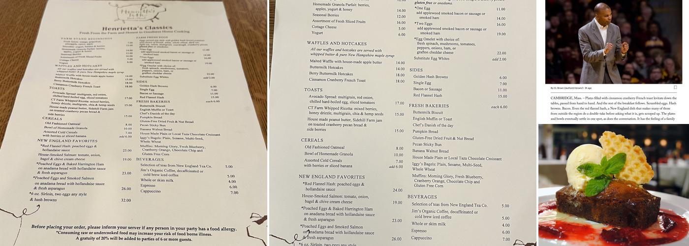 Henrietta's Table Menu