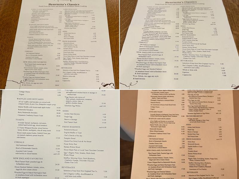 Henrietta's Table Menu