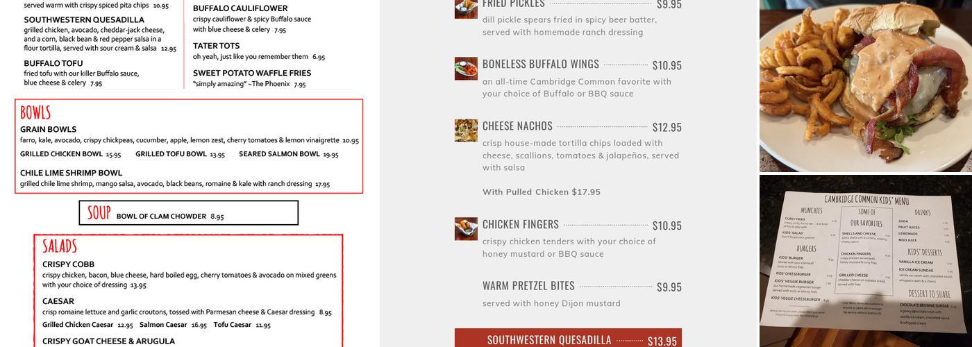 Cambridge Common Restaurant Menu