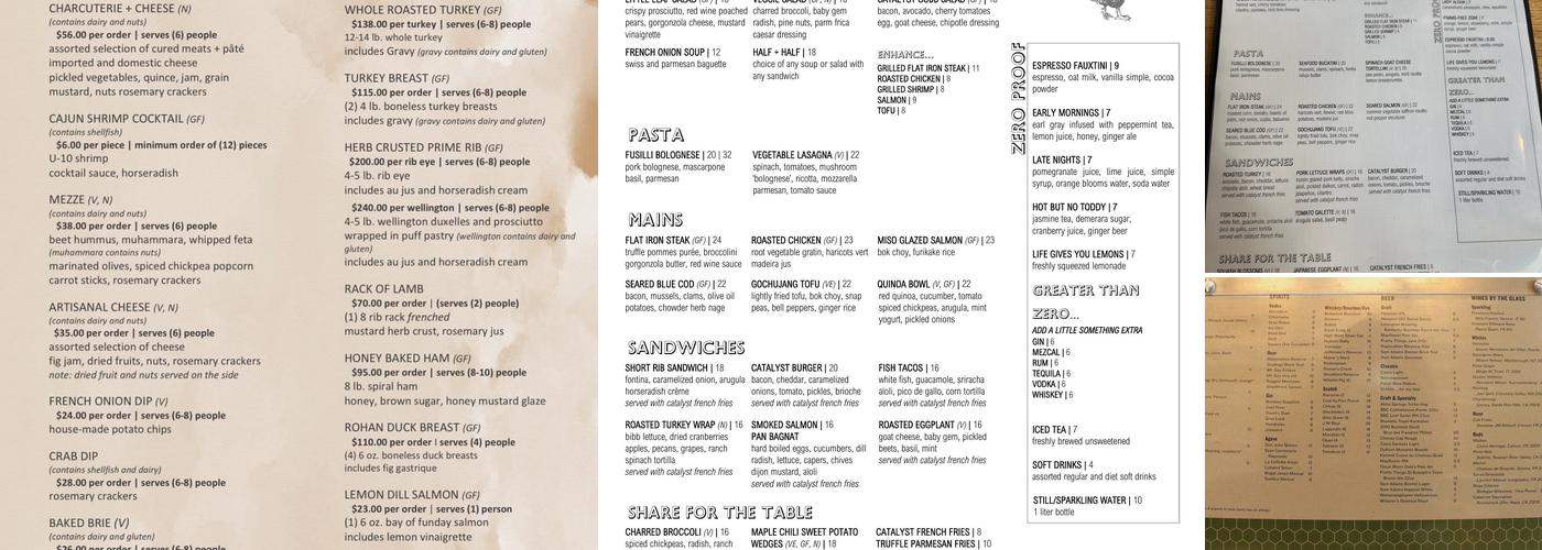 Catalyst Restaurant Menu