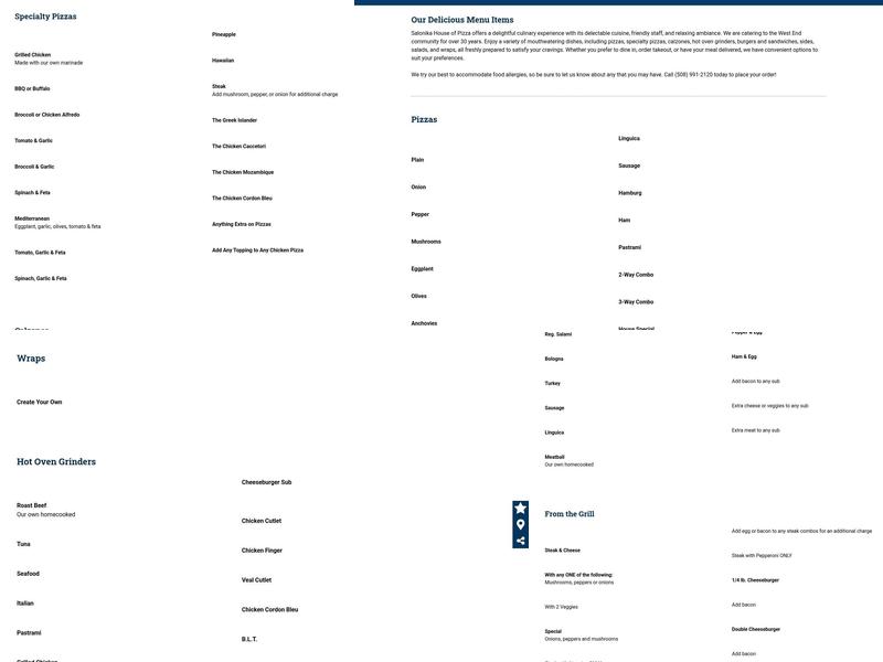 Salonika House Of Pizza Menu