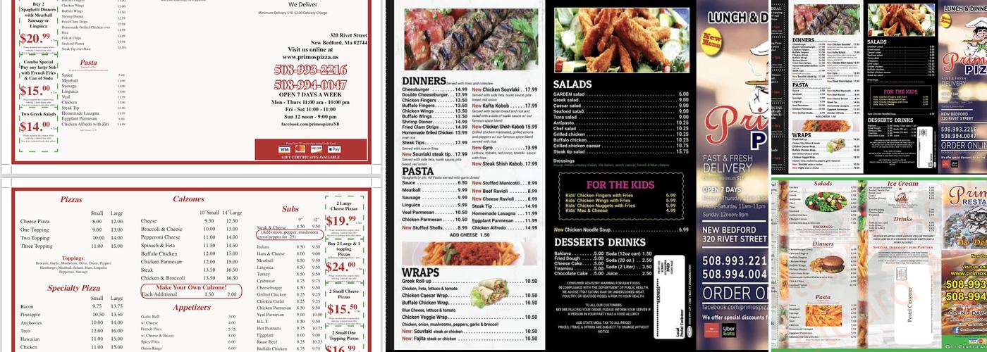 Primo's Pizza Menu