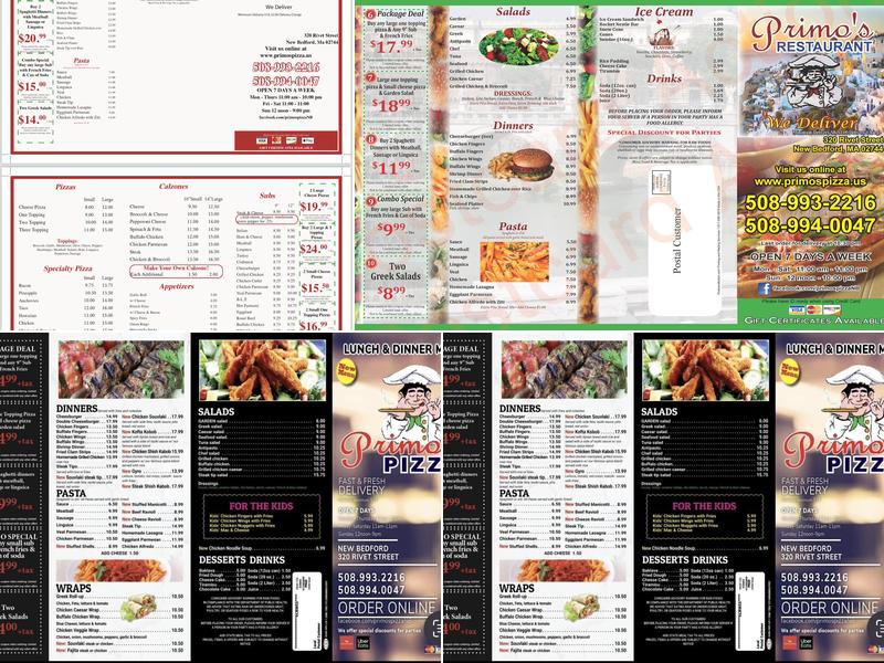 Primo's Pizza Menu