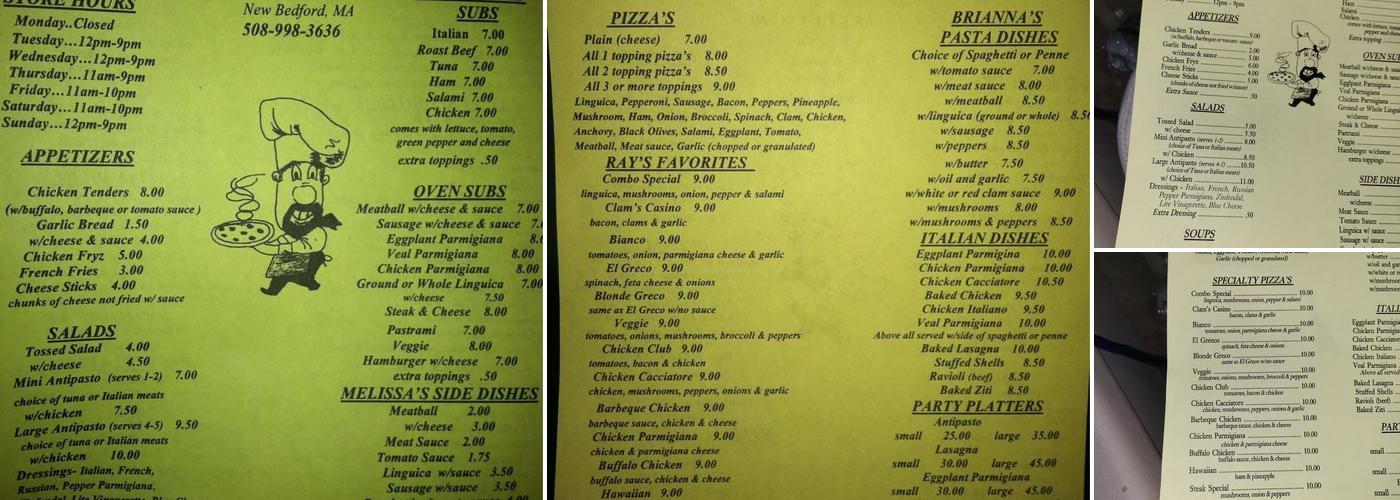 Ray's Pizza Menu