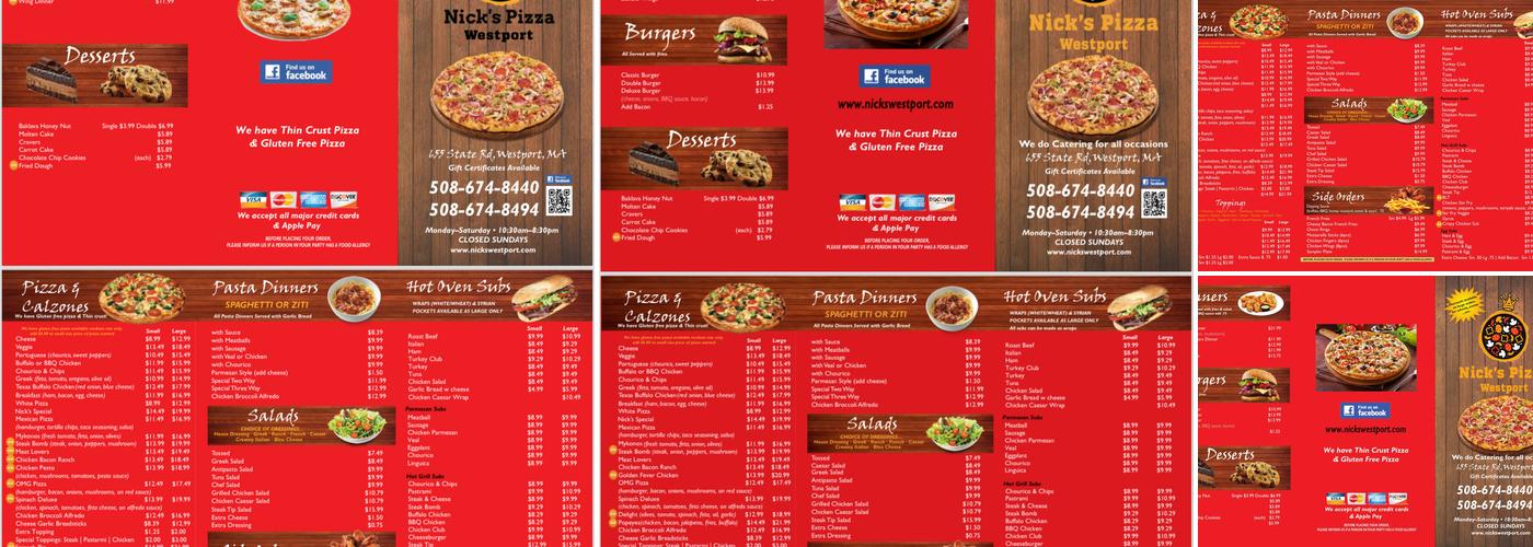 Nick's Pizza Menu