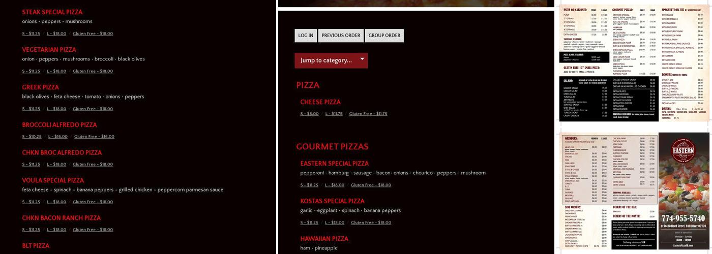 Eastern Pizza Menu