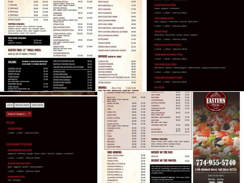 Eastern Pizza Menu