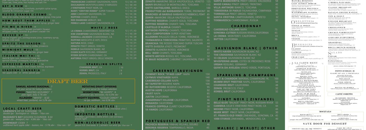 Bocca Menu