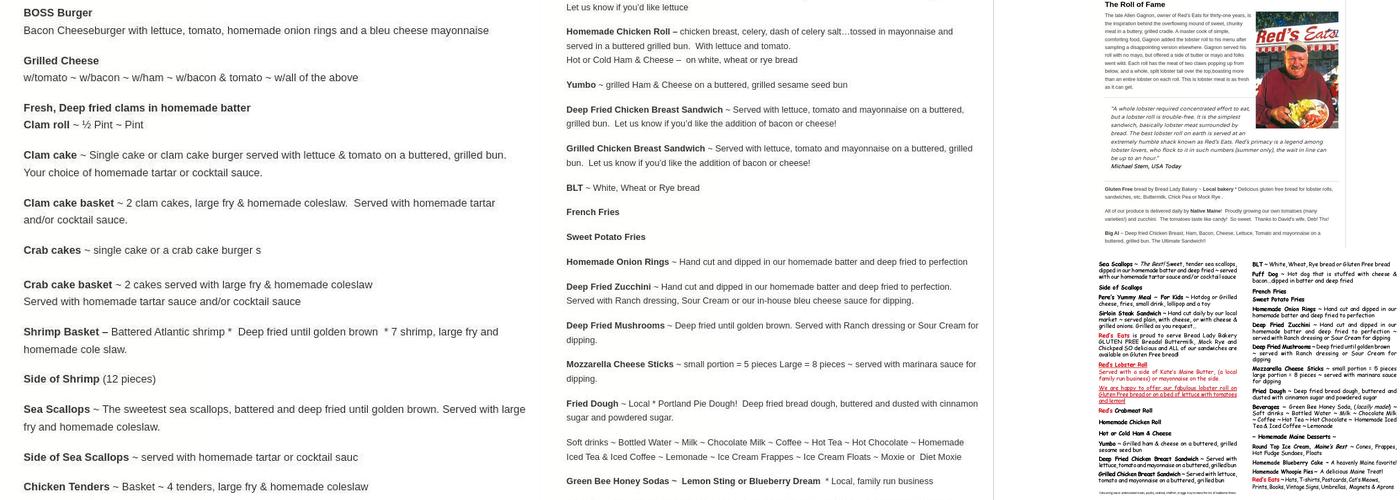 Red's Eats Menu
