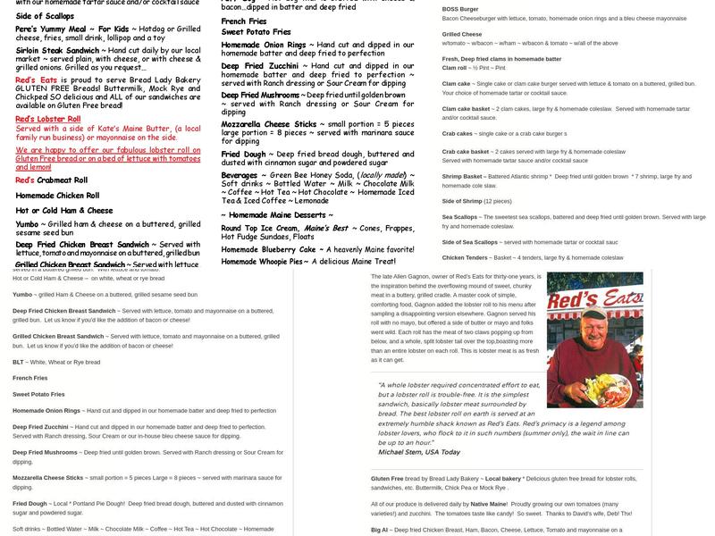 Red's Eats Menu