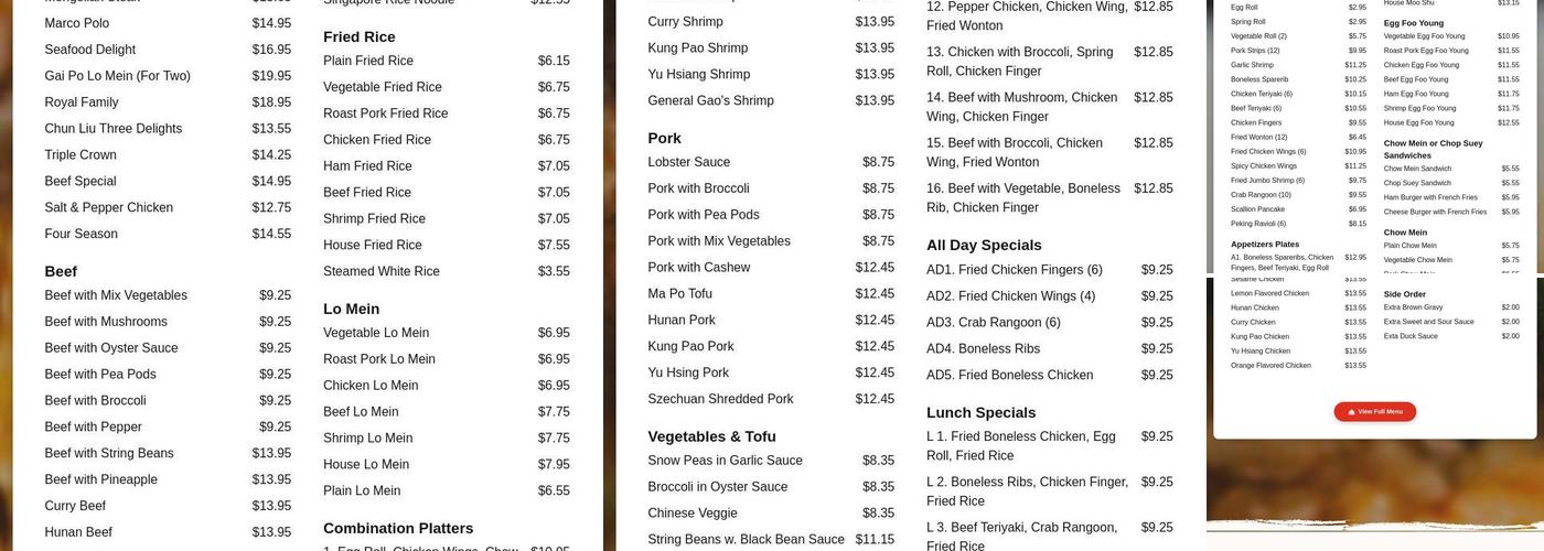 Sun Kitchen Menu