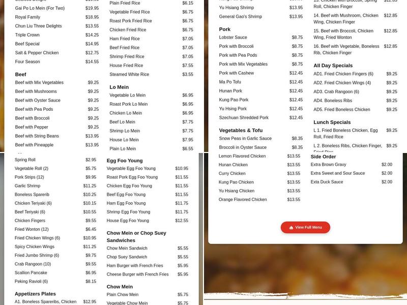 Sun Kitchen Menu