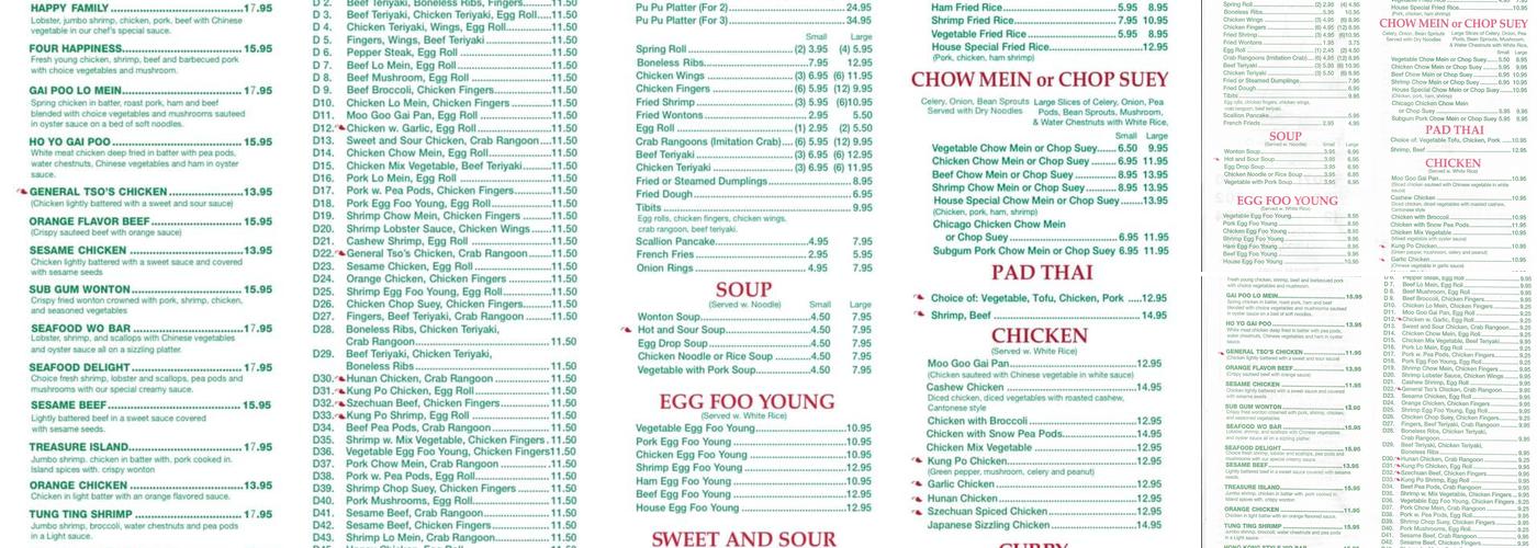 Hong Kong Island Chinese Restaurant Menu
