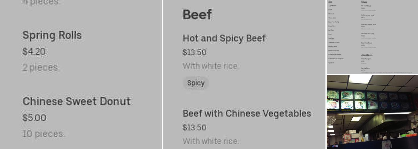 Number One Chinese Restaurant Menu