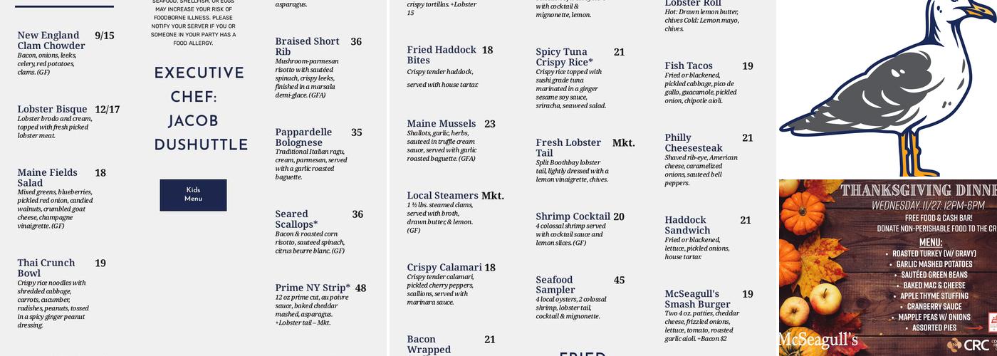McSeagull’s Restaurant Menu