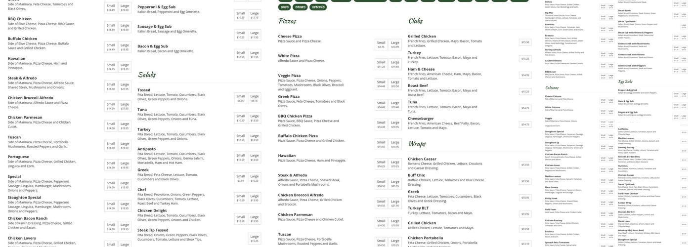 Stoughton Pizza Menu