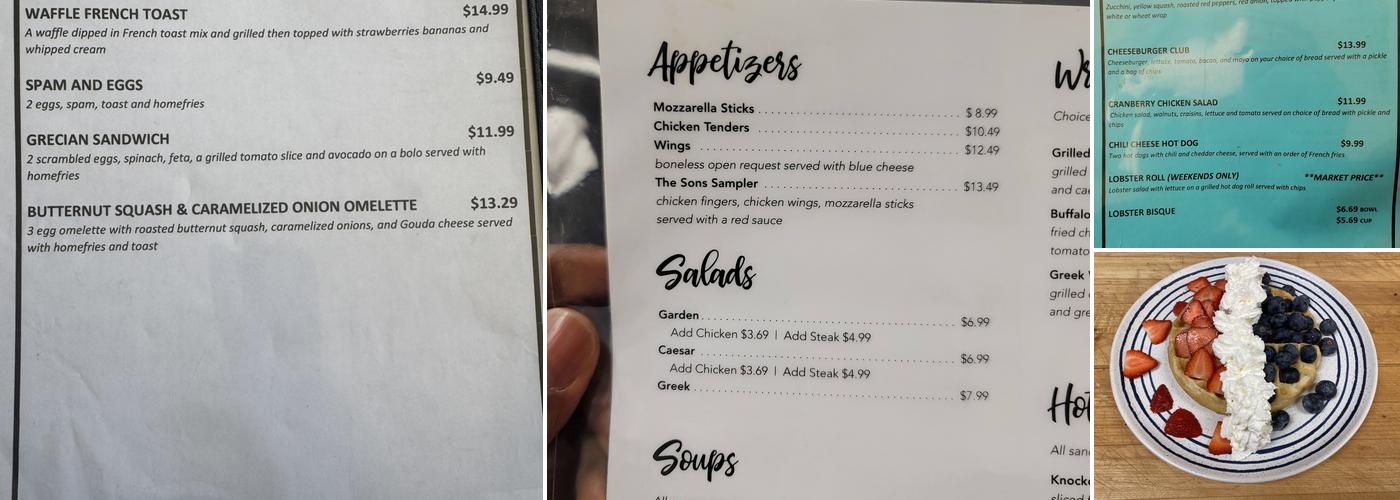 My Three Sons Diner Menu