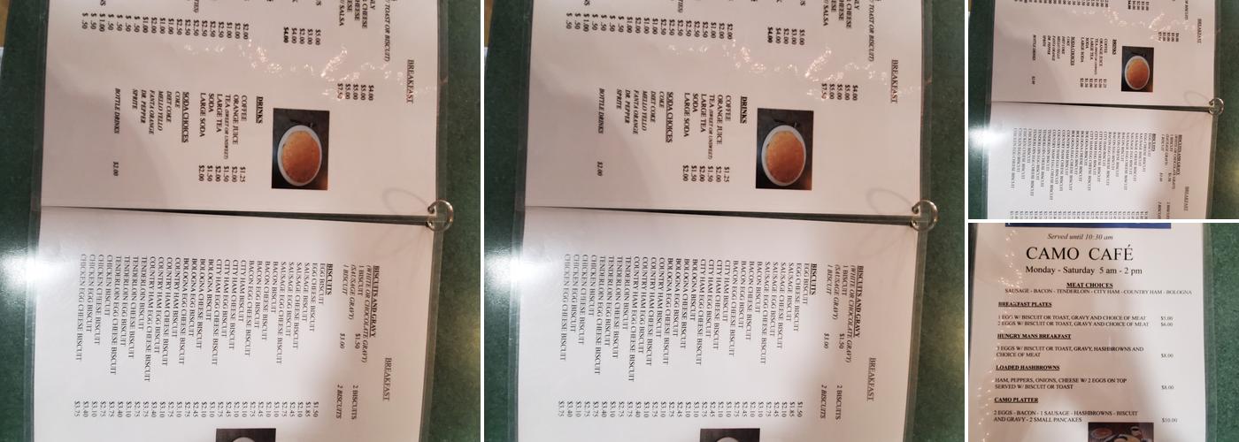 Camo Cafe Menu