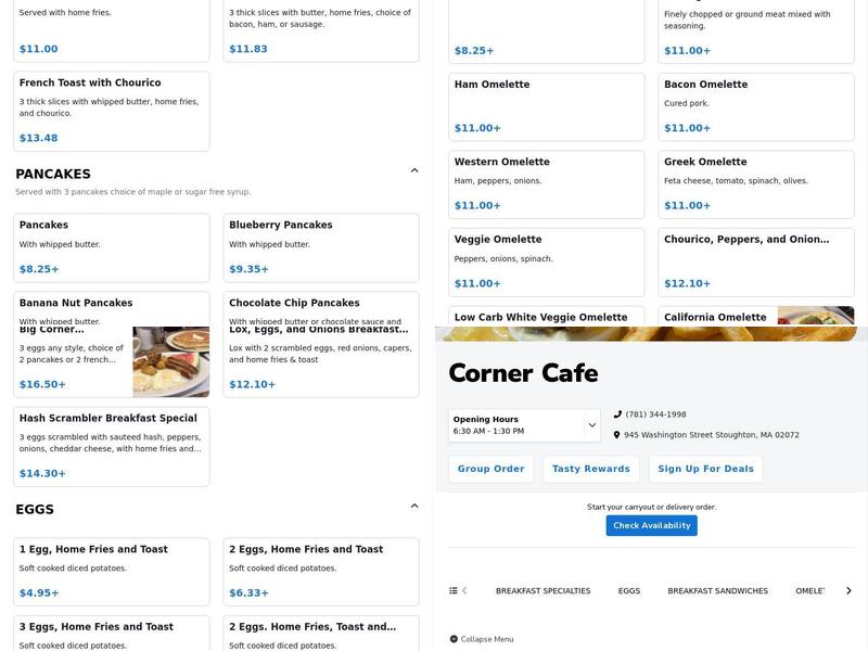 Corner Cafe Menu