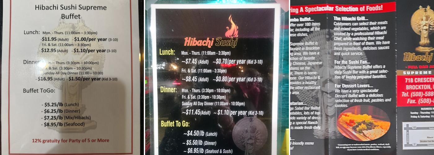 Hibachi Sushi Supreme Buffet Menu