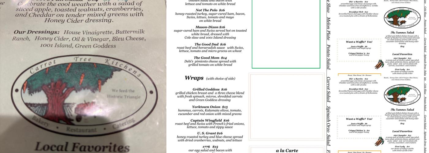 Carrot Tree Kitchens Menu