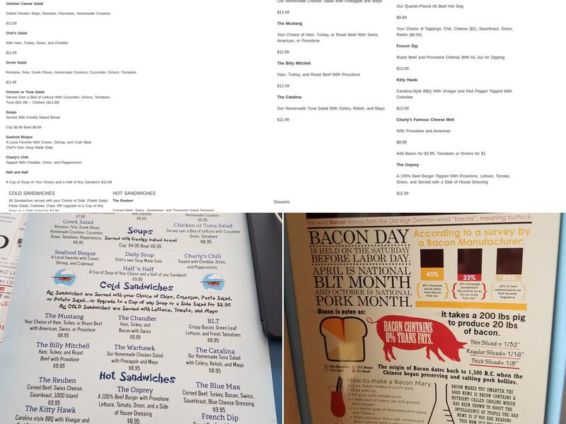 Charly's Airport Restaurant Menu