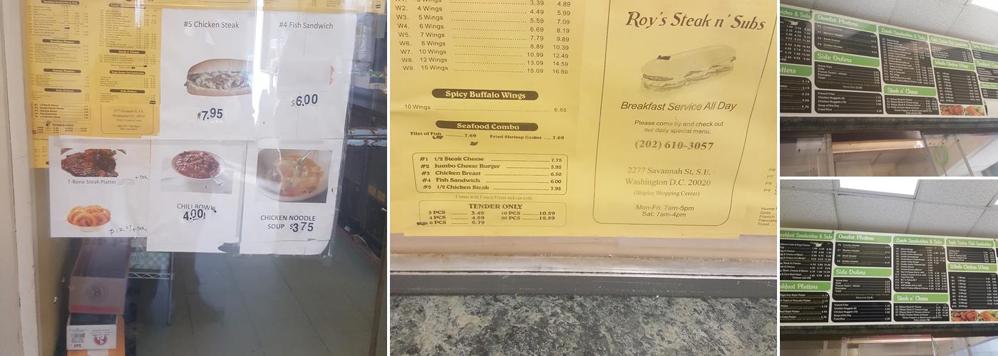 Roy's Steak & Subs Menu