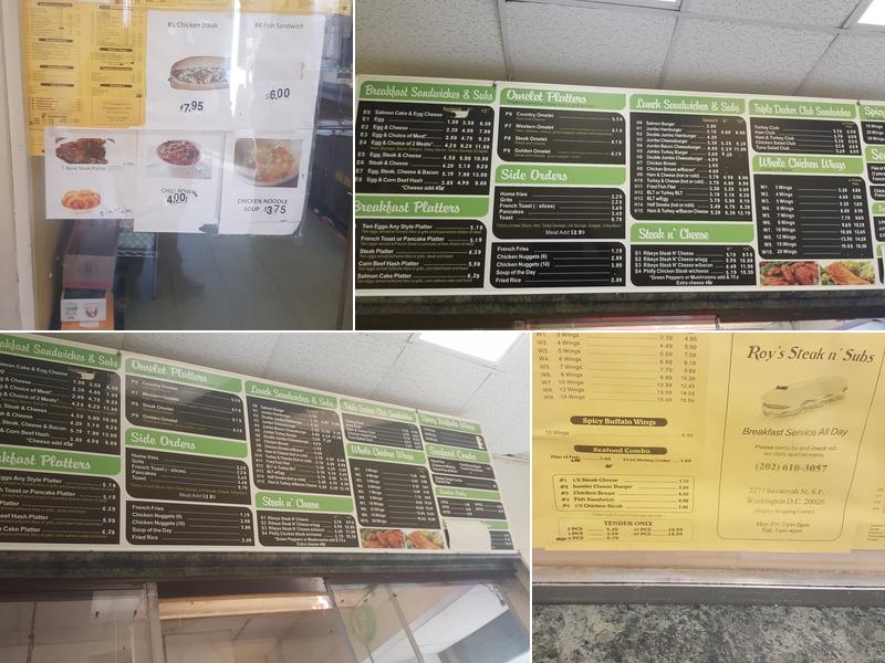 Roy's Steak & Subs Menu